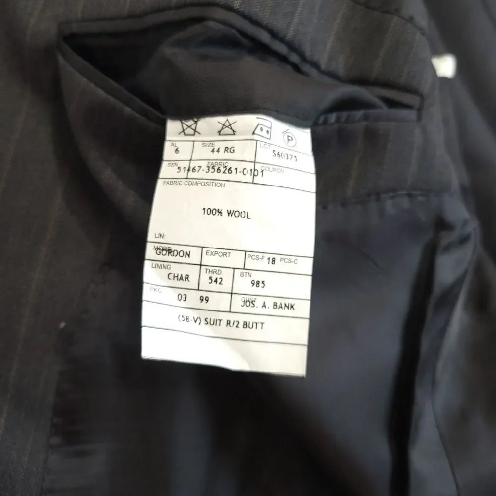 Jos A Bank Gordon 2PC Pant Suit Mens 44R Gray Striped Wool Signature Collection
